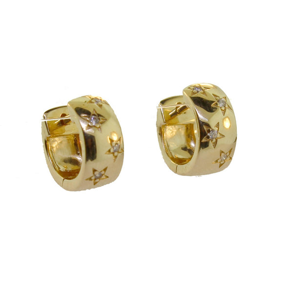 Diamond Burnished in Star Shape Huggie Earrings