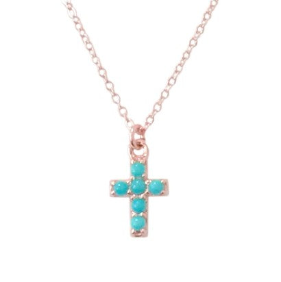 Rose Gold Pave Turquoise Cross Necklace