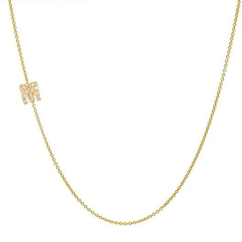 Mini Diamond Asymmetrical Initial "M" Necklace